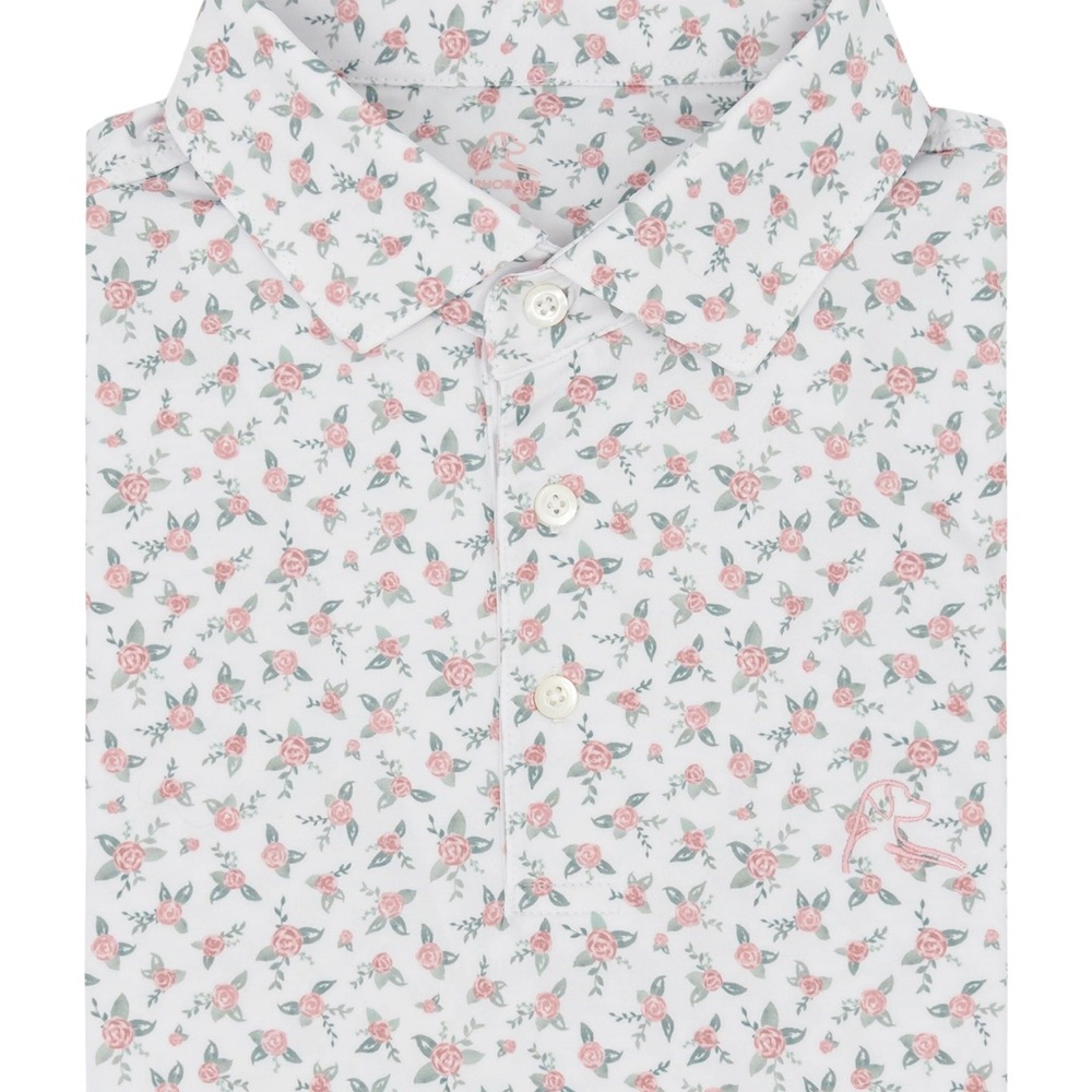 RhoBack Men's Short Sleeve Performance Polo - White and Pink